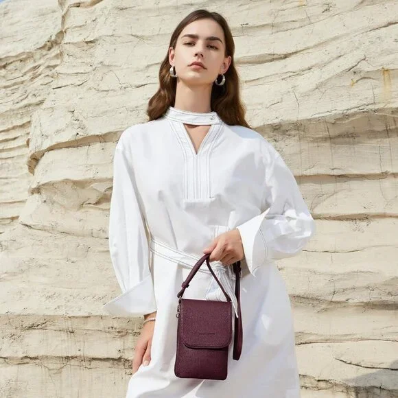 Women Burgundy Red Imported Vegan Leather Adjustable Strap Small Crossbody Bags - Picture 2 of 9